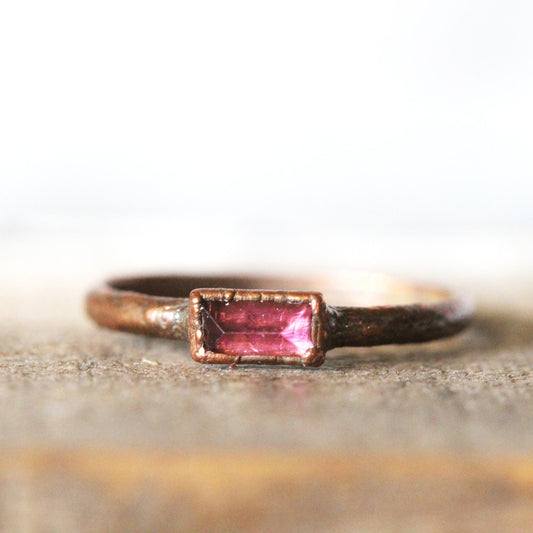 Pink Tourmaline Ring - October Birthstone - Rectangular Stone Stacker