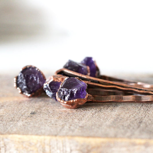Stone Bobby Pin - Amethyst Hair Pin - Crystal Hair Pin - Purple Crystal - Bridal Hair Accessory
