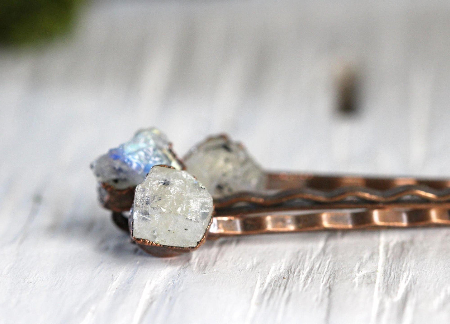 Moonstone Bobby Pin - June Hair Pin - Moonstone Hair Jewelry - Bridal Hair Accessory - Copper Hair Pin
