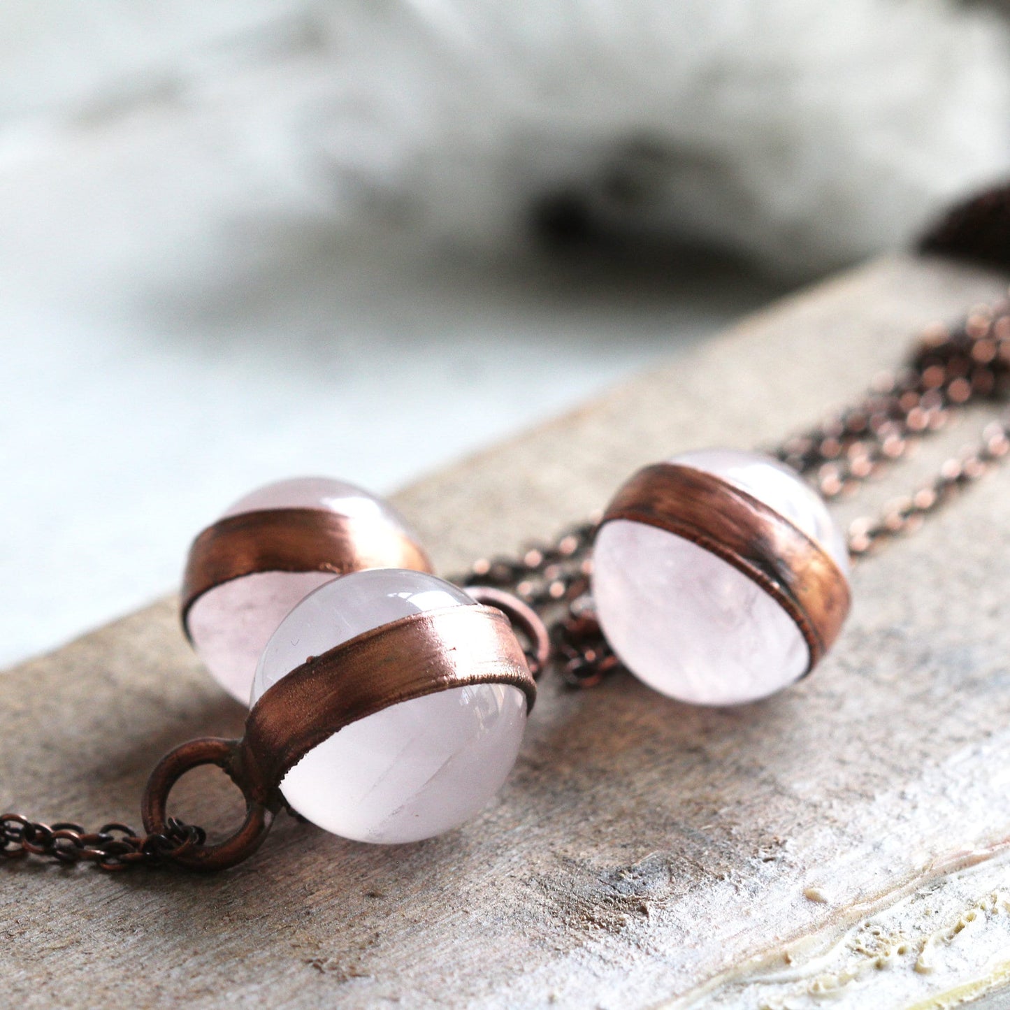 Rose Quartz Orb Necklace - Quartz Sphere Pendant - Pink Crystal Orb - Large Stone Layering Necklace