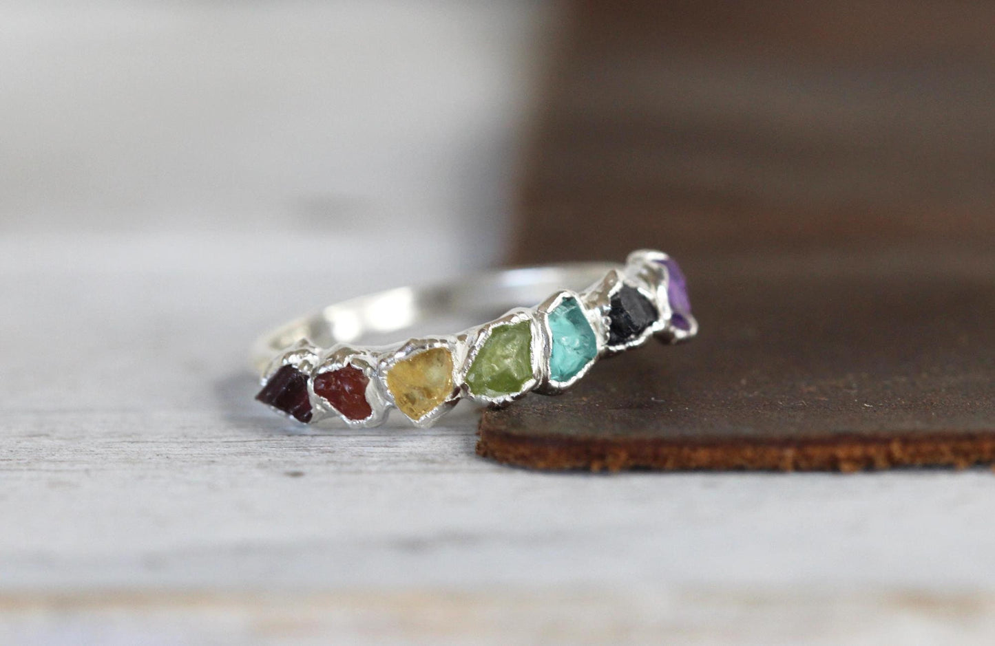 Rainbow Ring - Chakra - Yoga Jewelry - Raw Stone Chakra Ring