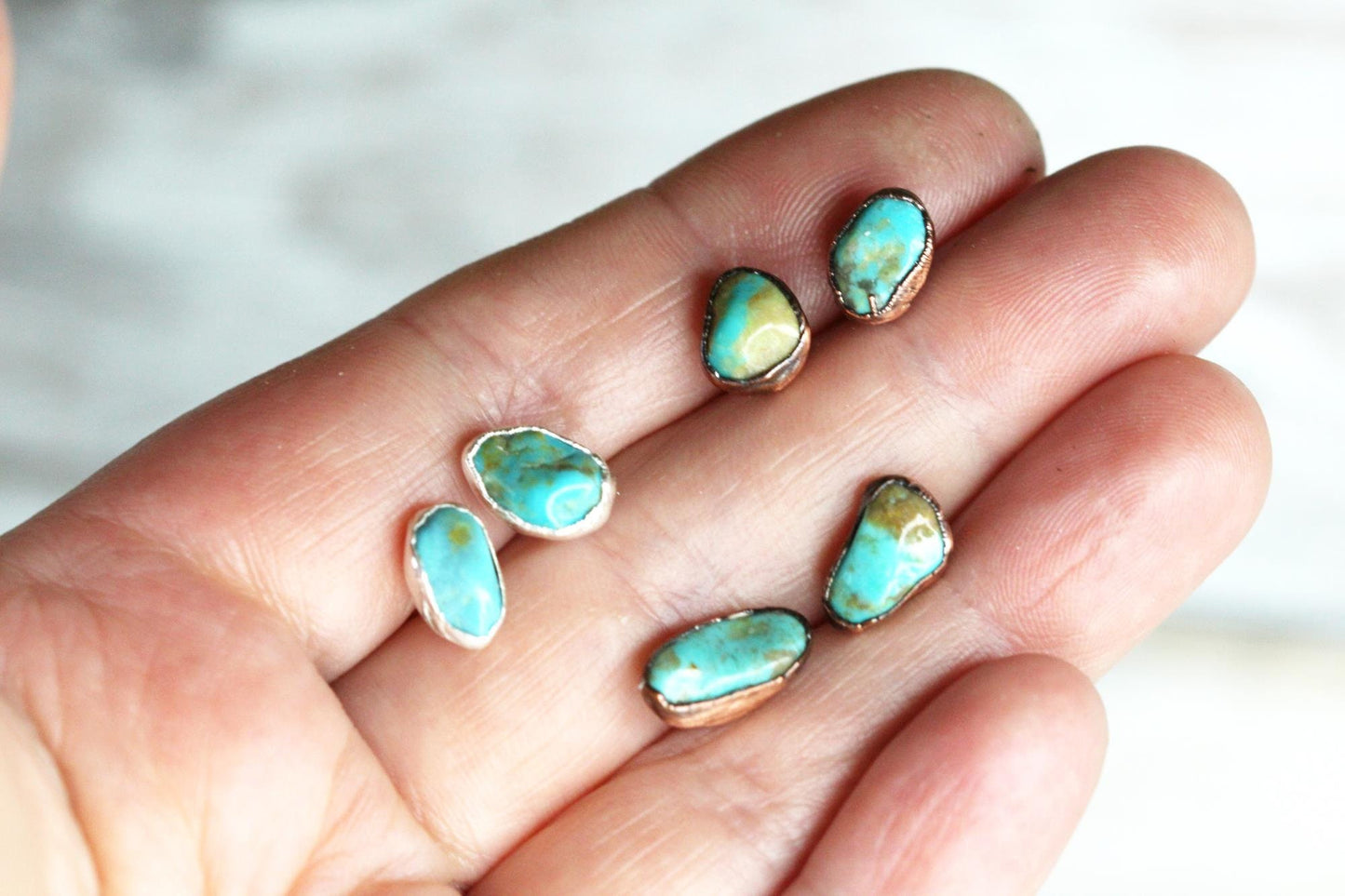 Turquoise Earrings - Bright Blue Stone Posts - Sterling Silver Studs - Electroformed Stone