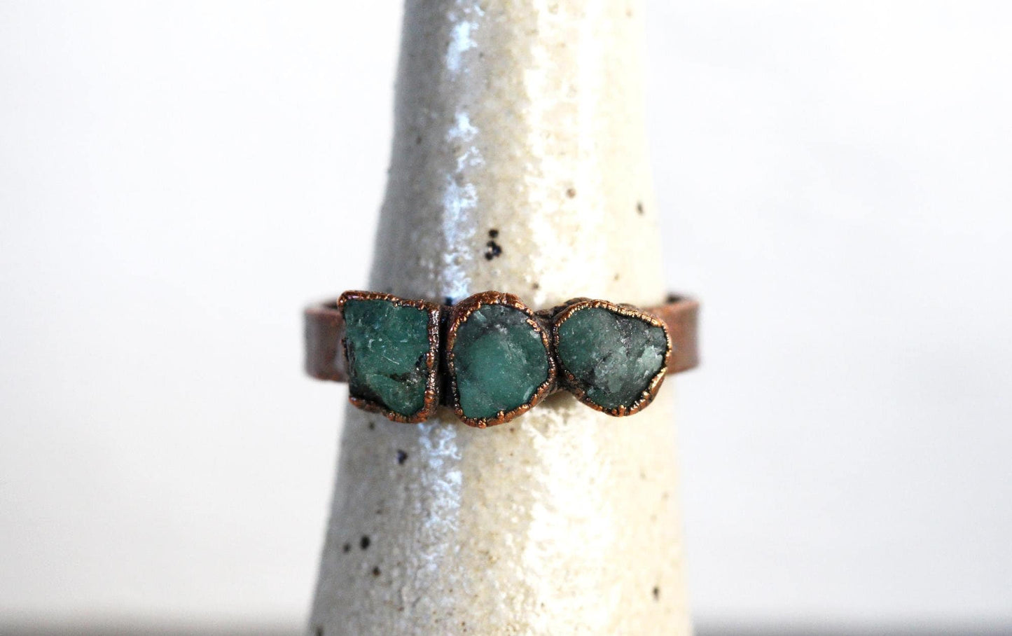 Raw Emerald Ring - Triple Stone Ring - Unisex Jewelry