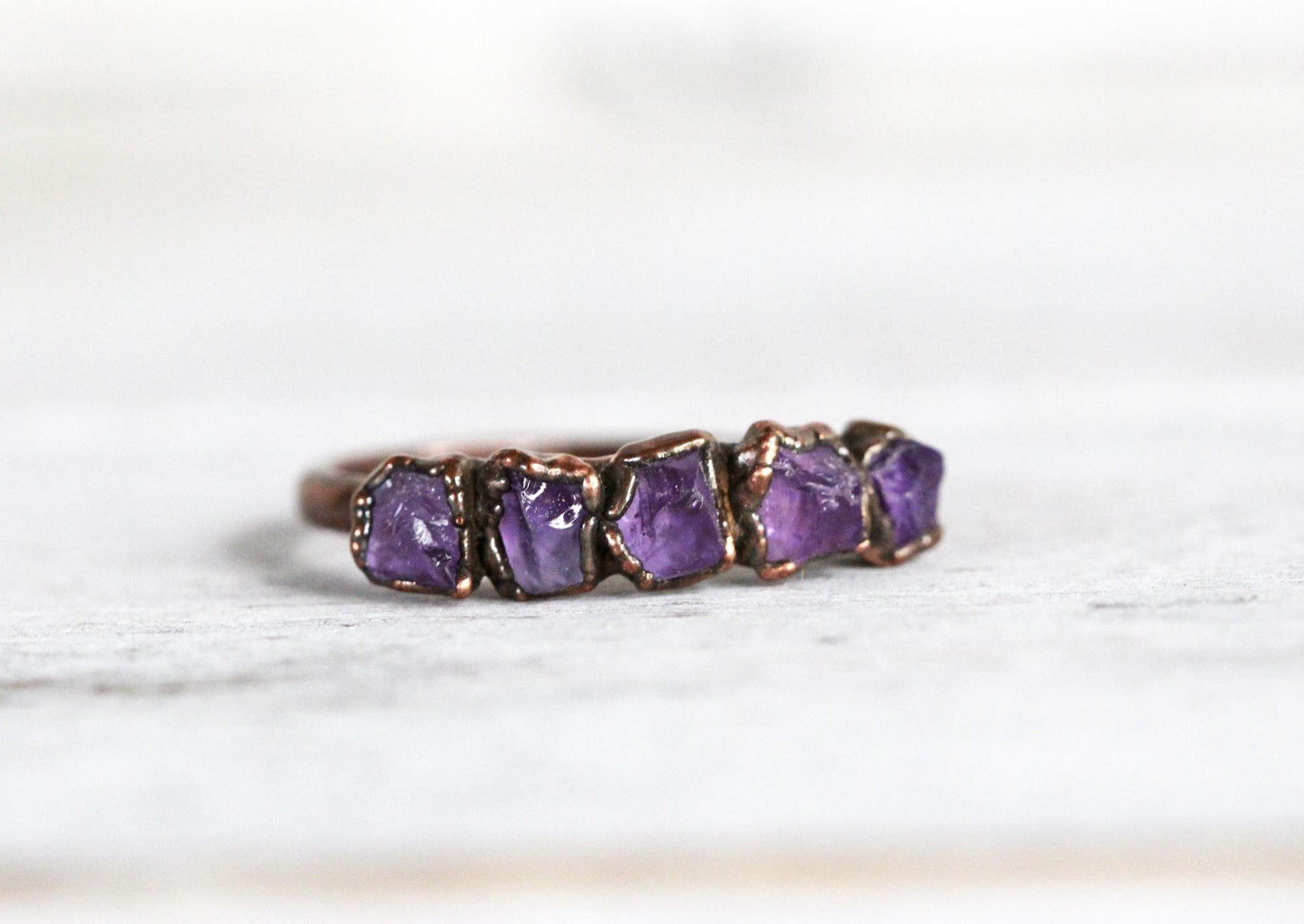 Raw Amethyst Ring - February Birthstone Ring - Multi Stone Stone Ring