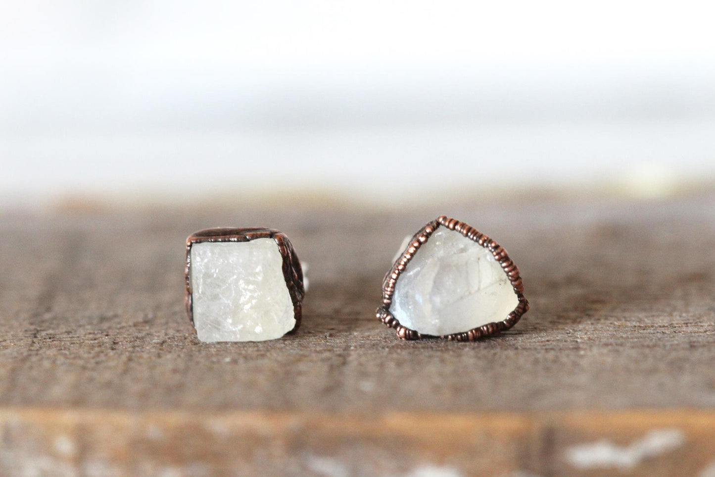 Raw Moonstone Studs - Small Stone Earrings - June Birthstone Gift