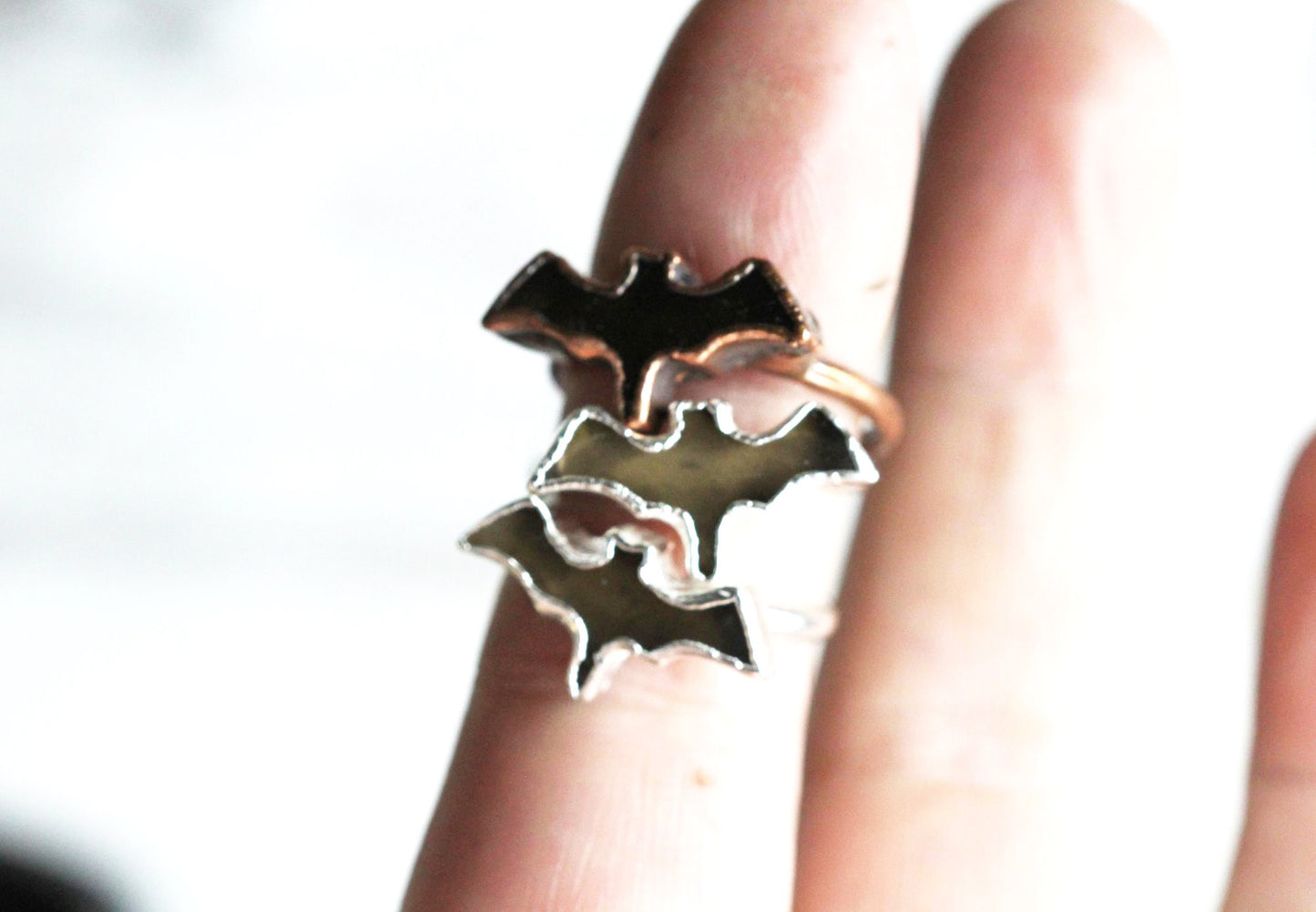Smoky Quartz Bat Ring - Goth Jewelry - Electroformed Copper