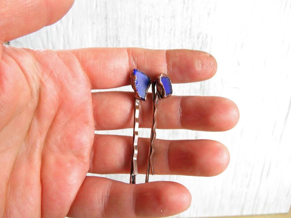 Sea Glass Bobby Pin - Cobalt Blue Hair Pin - Beach Wedding