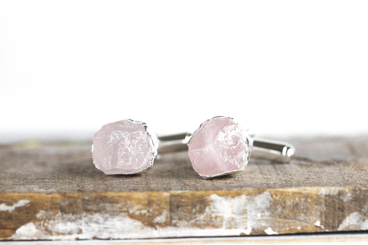 Raw Stone Cuff Links - Groomsmen Gift - Rose Quartz Cufflinks - Graduation Gift