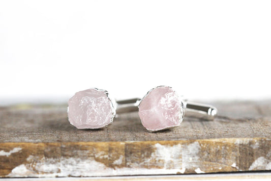 Raw Stone Cuff Links - Groomsmen Gift - Rose Quartz Cufflinks - Graduation Gift