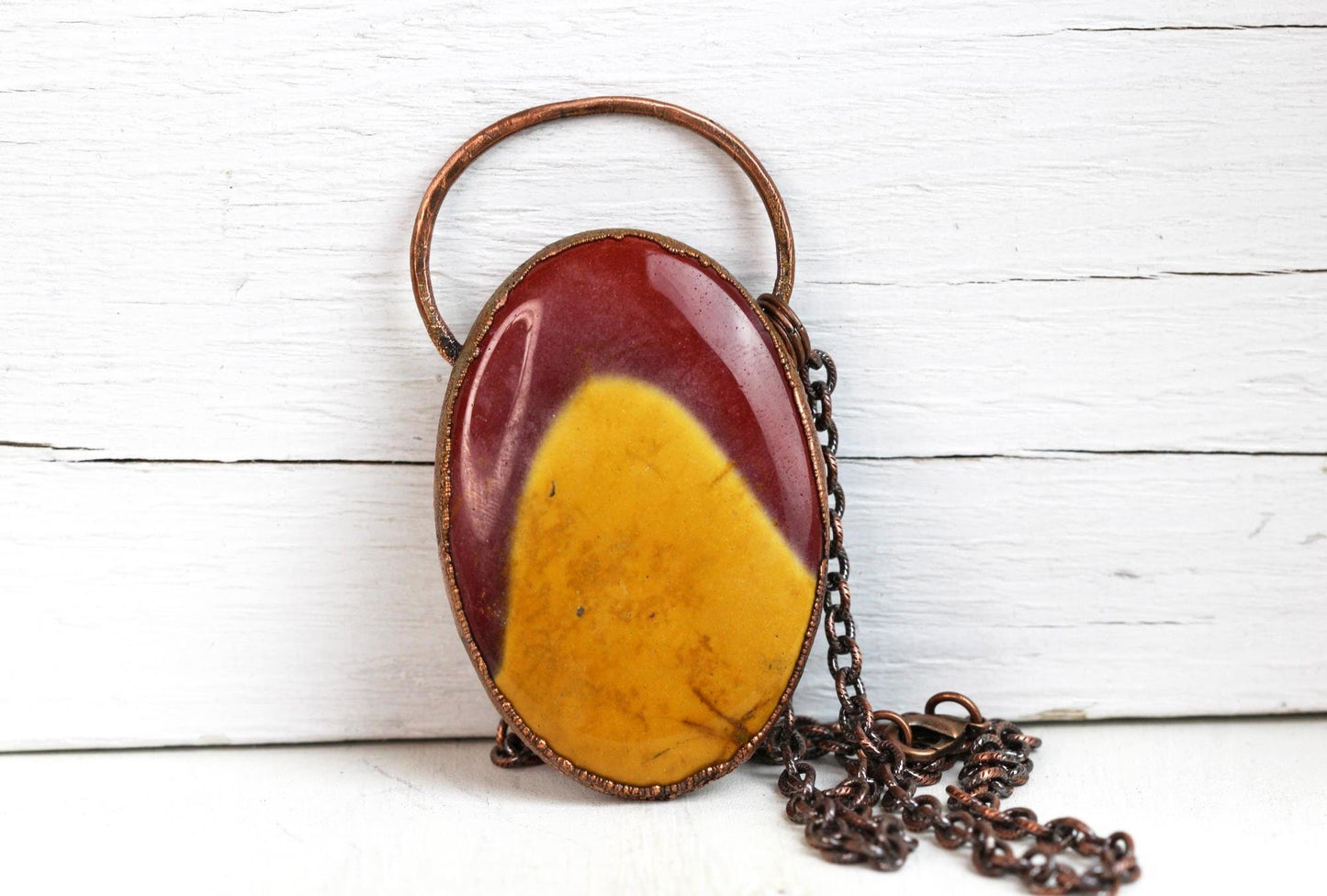 Mookaite Jasper Necklace - Large Stone Pendant - Electroformed Copper Jewelry - Natural Gemstone