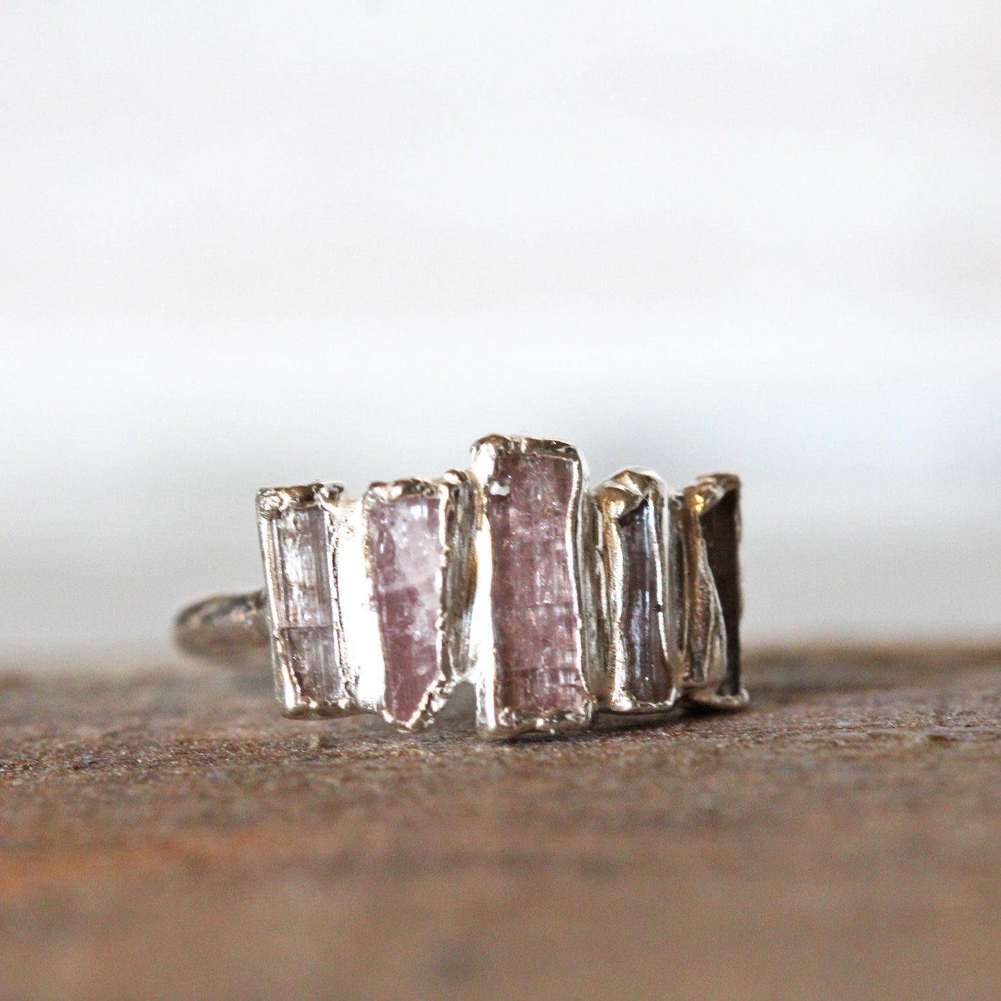 Pink Tourmaline Ring - Raw Crystals - Cocktail Ring