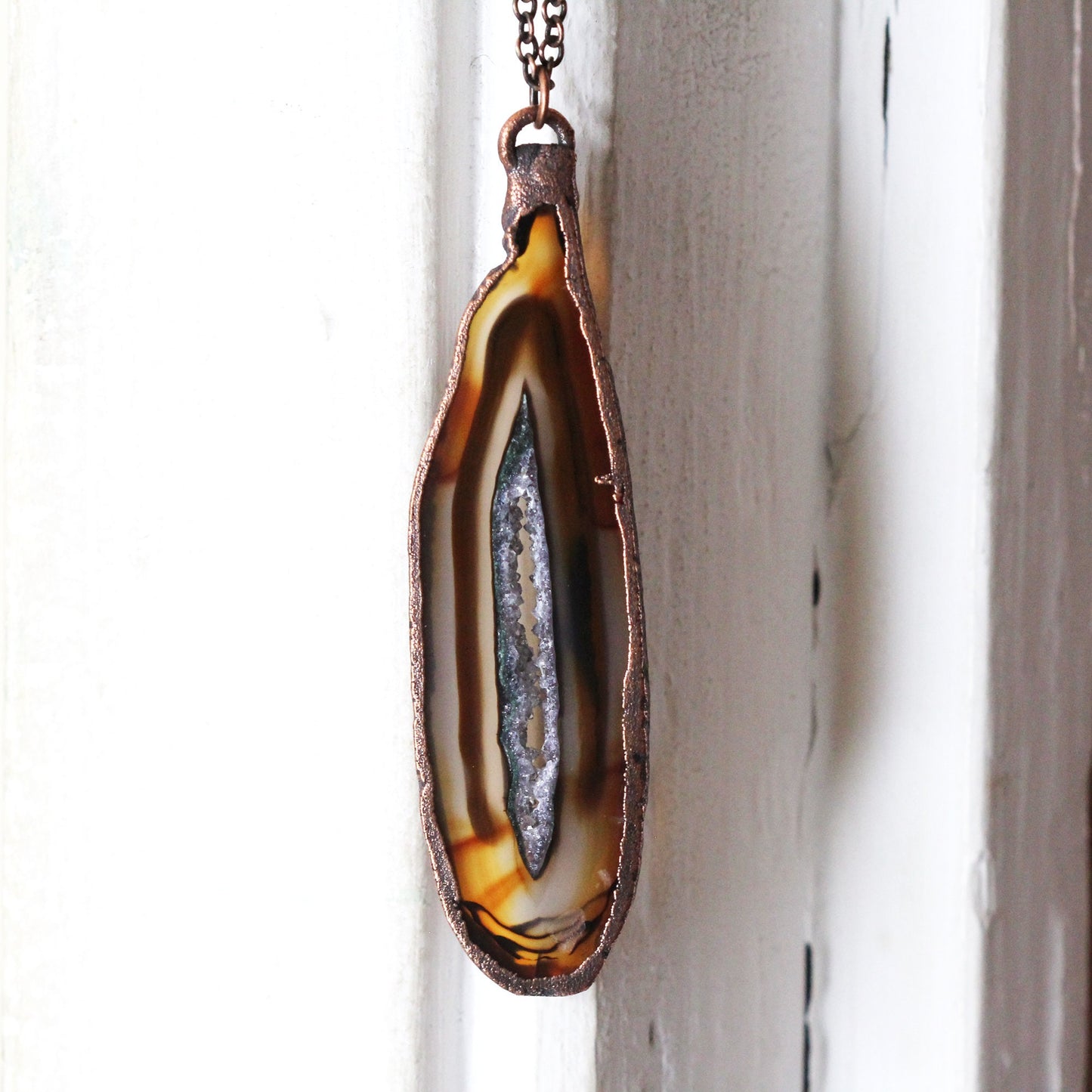 Geode Slice Necklace - Druzy Geode Stone - Copper Layering Necklace