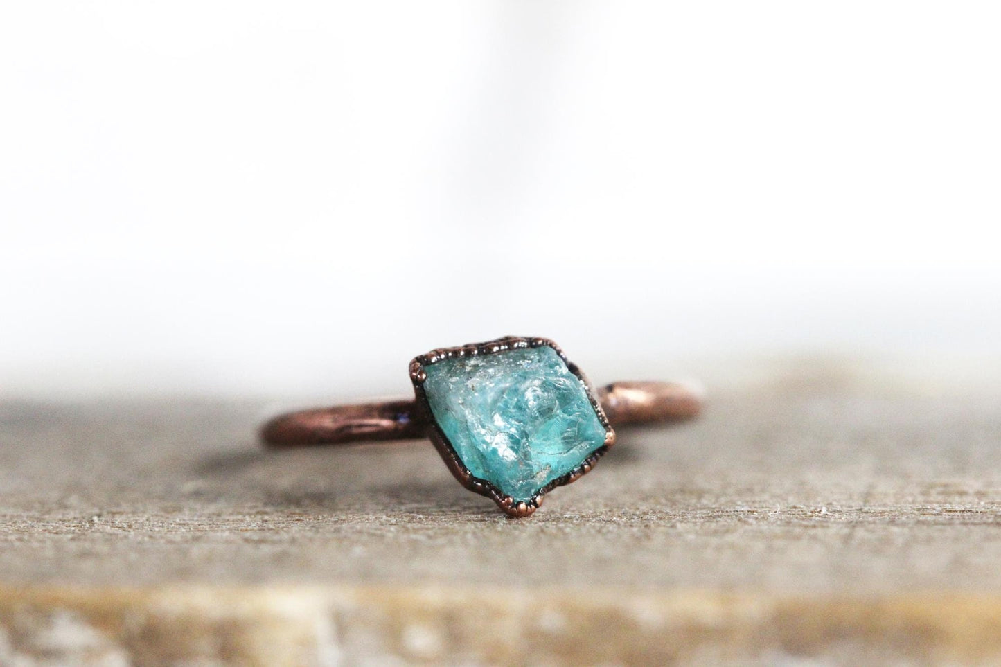 Raw Blue Apatite Ring - Crystal Ring - Electroformed