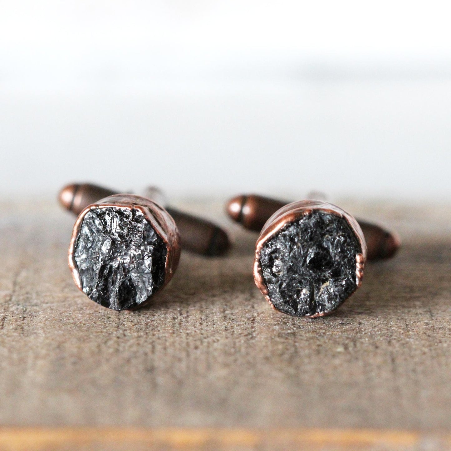 Black Tourmaline Cufflinks - Black Crystal Cuff Links - Gift for Husband