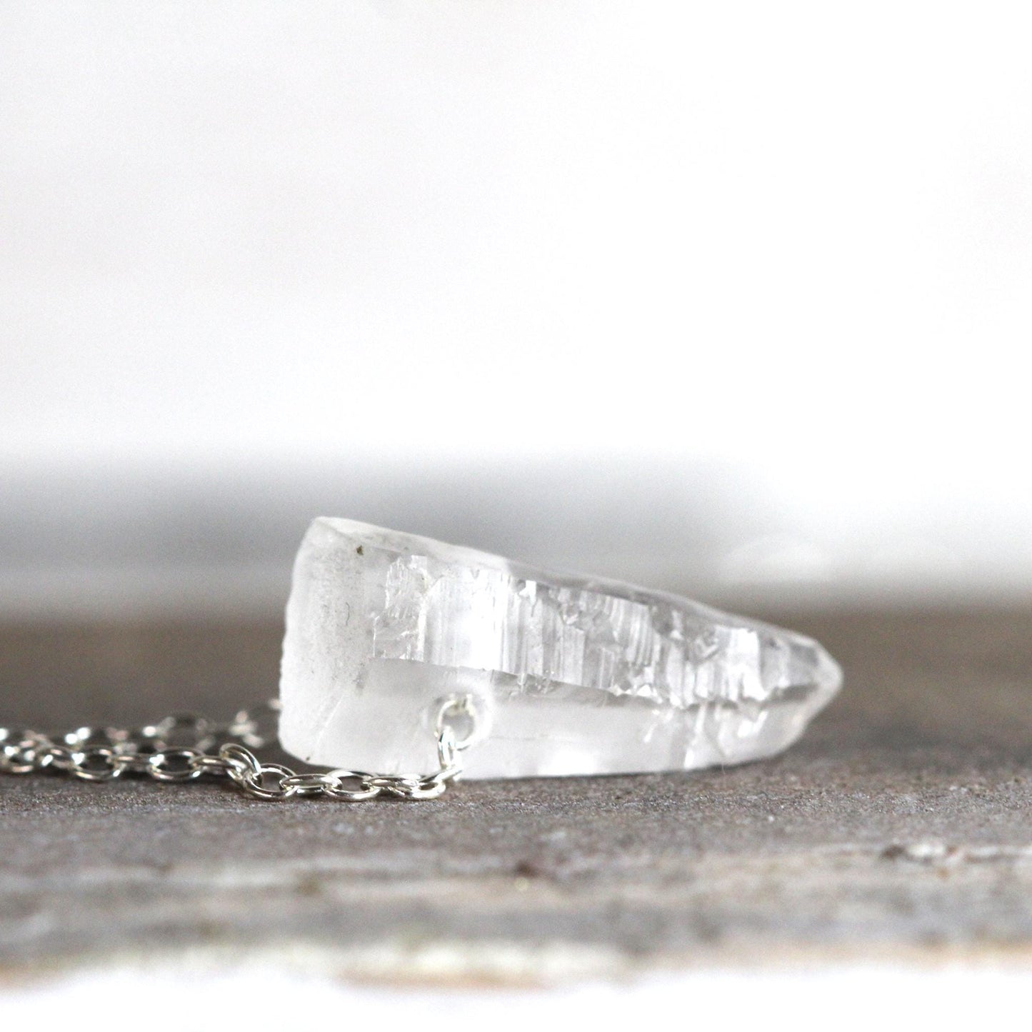 Crystal Pendant - Sterling Silver Chain - Raw Quartz Necklace