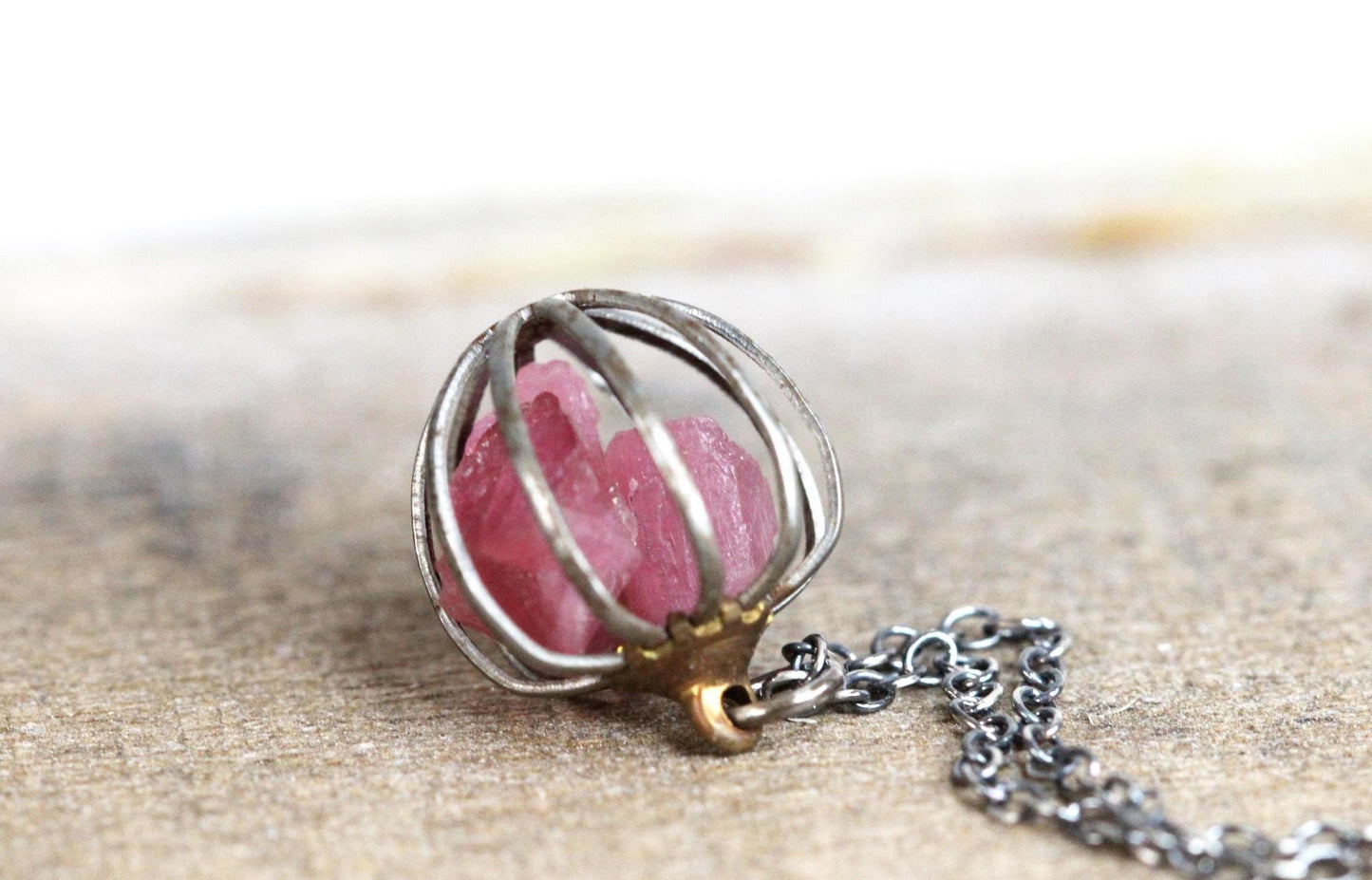 Birthstone Cage Necklace - Vintage Cage Pendant - Personalized Gift