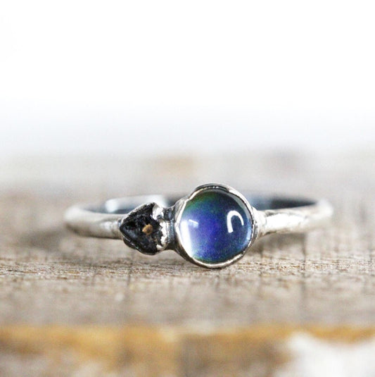 Mood Stone Ring - Raw Birthstone - Color Changing Ring - Retro Jewelry