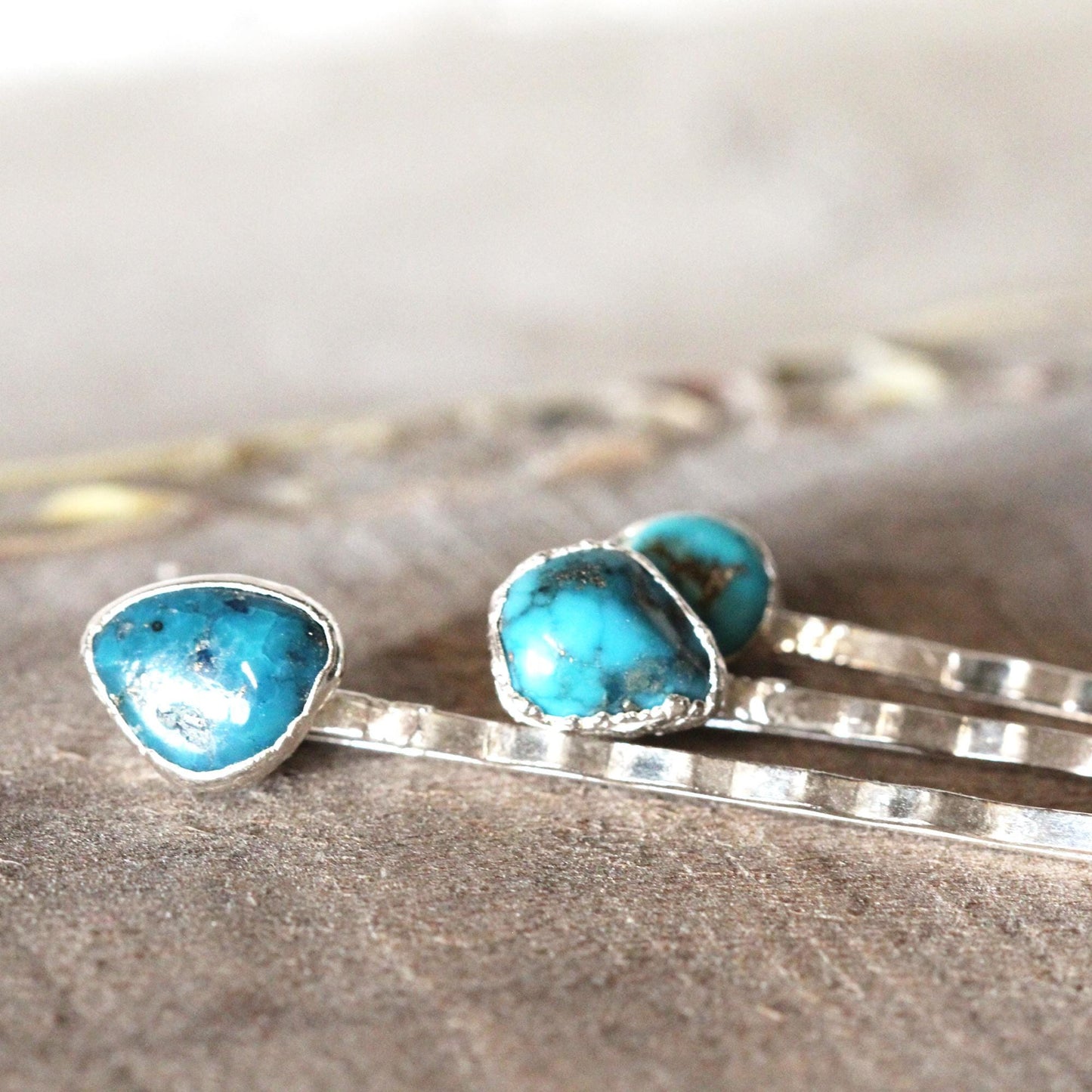 Stone Bobby Pin - Turquoise Hair Pin - Copper Hair Jewelry