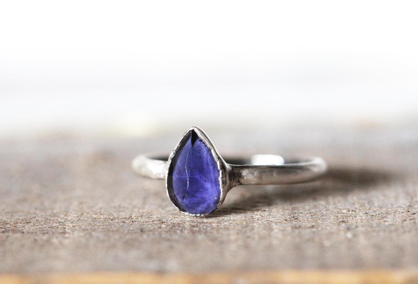 Polished Iolite Ring - Blue Crystal - Faceted Stone Ring