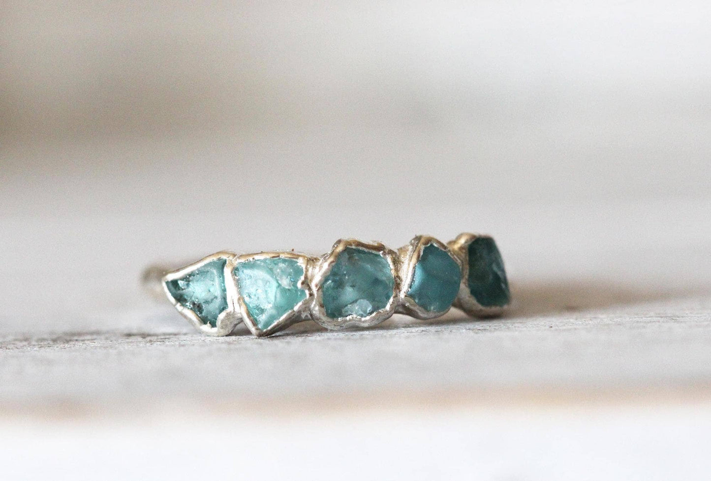 Blue Apatite Ring - Raw Crystal - Multi Stone Stone Stacker