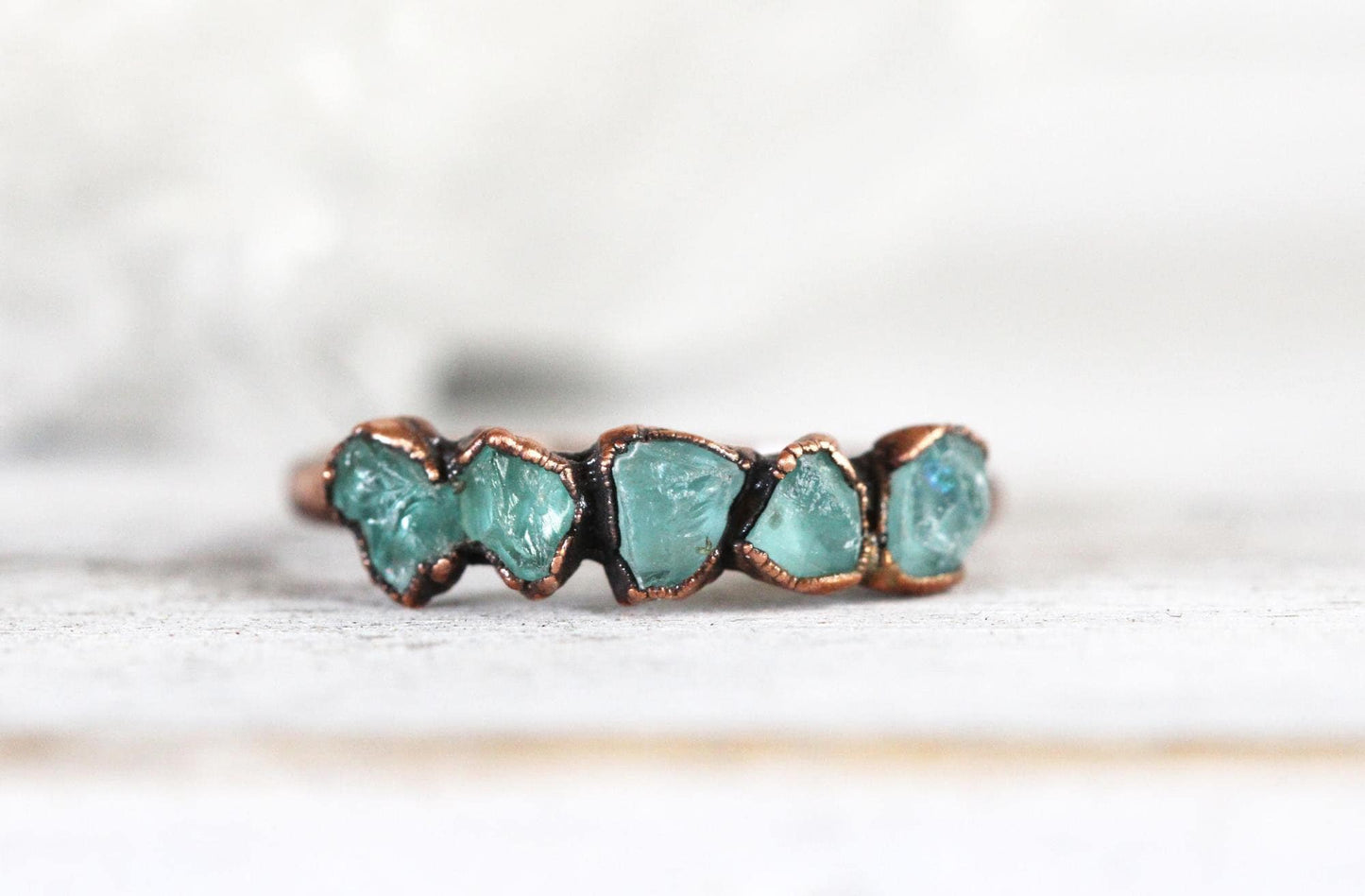 Blue Apatite Ring - Raw Crystal - Multi Stone Stone Stacker