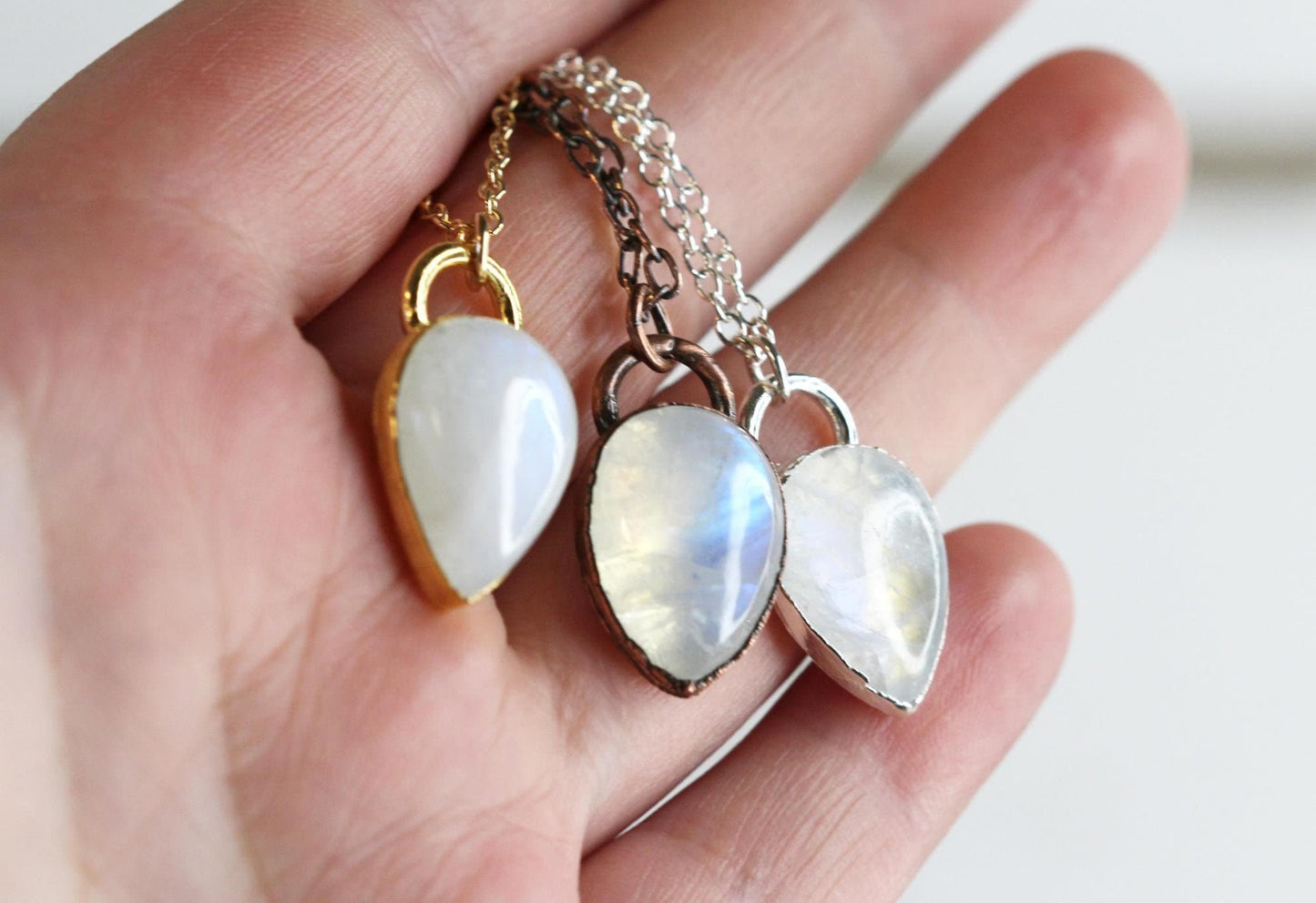 Moonstone Necklace - Polished Moonstone Pendant - Rainbow Moonstone - June Birthstone - Crystal Layering Necklace