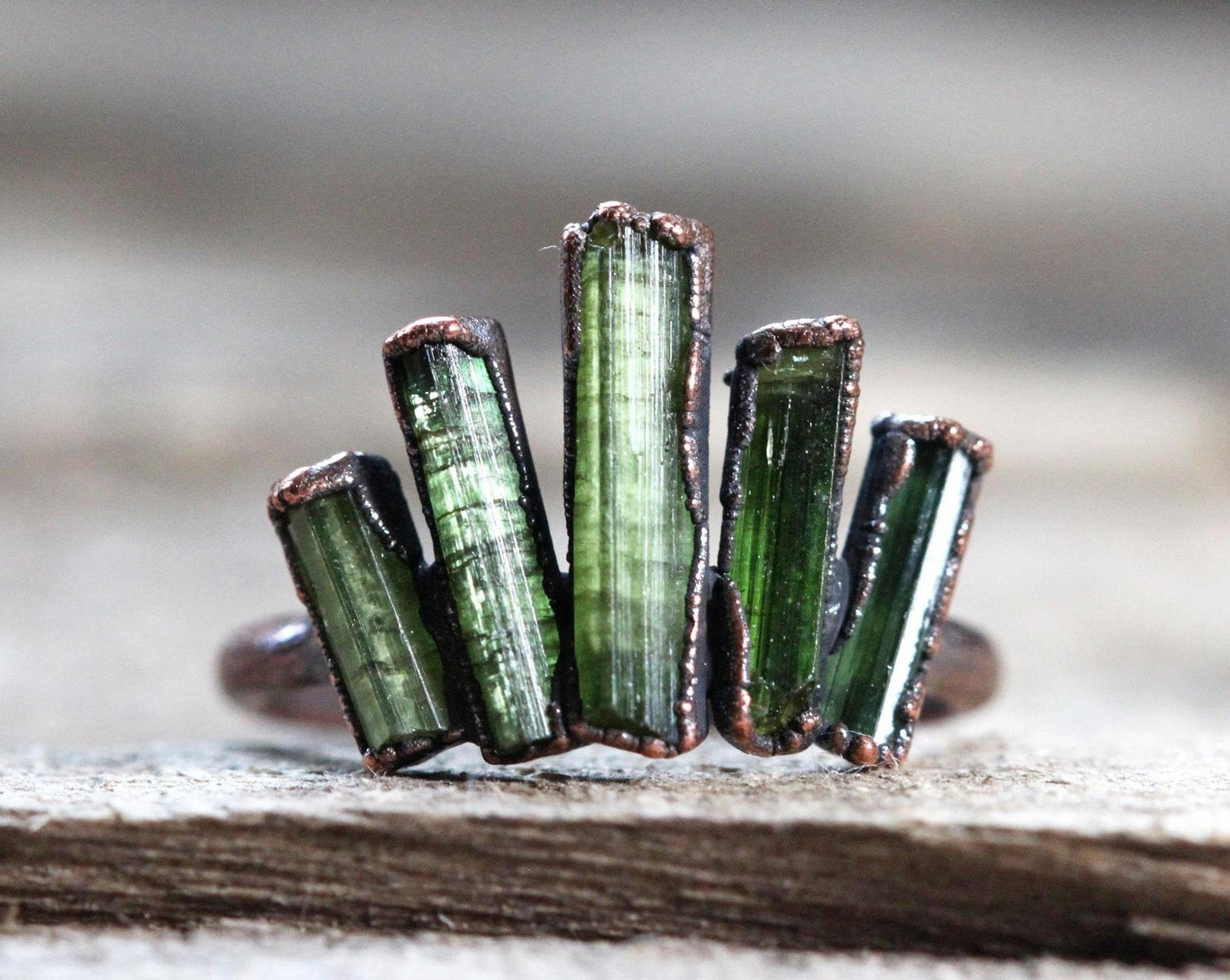 Green Tourmaline Ring - Electroformed Jewelry - Cocktail Ring