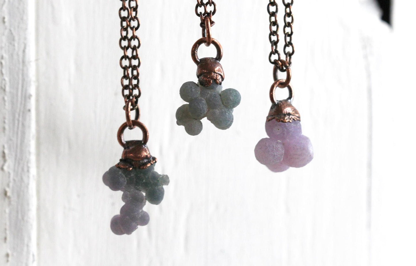 Small Grape Cluster Necklace - Purple Chalcedony Jewelry - Raw Stone Necklace