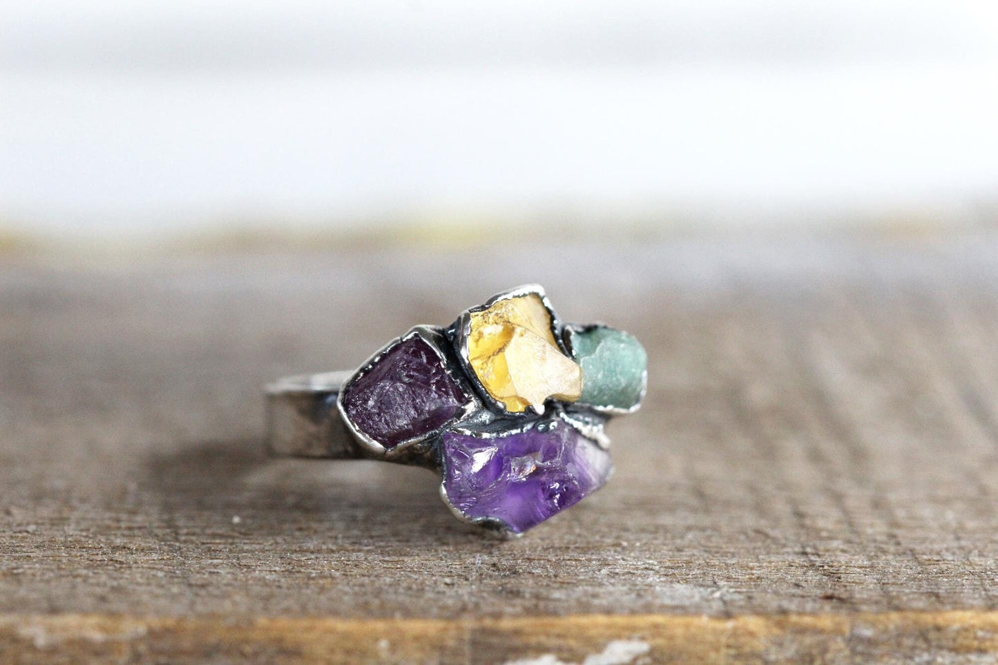 Custom Birthstone Ring - Wide Band Custom Ring - Personalized Gift for Mom - Raw Stone Cluster Ring - New Mother - Gift for Wife