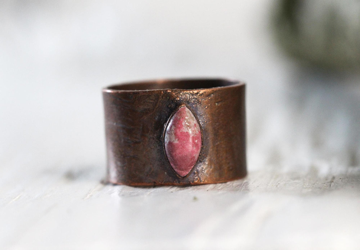 Thulite Ring - Wide Band Stone Ring - Unisex