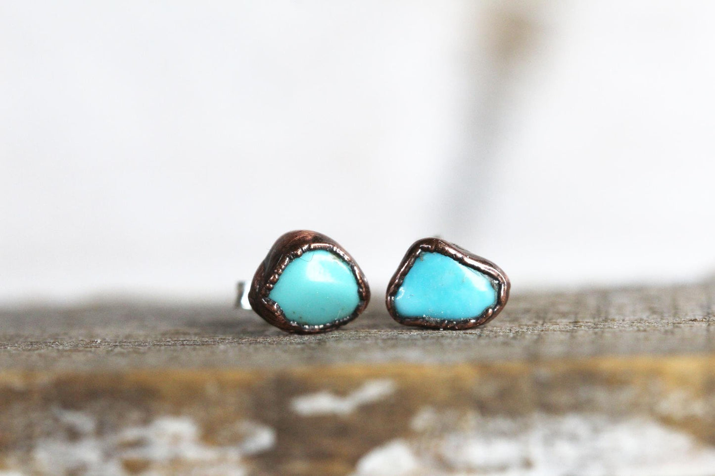 Turquoise Earrings - Bright Blue Stone Posts - Sterling Silver Studs - Electroformed Stone