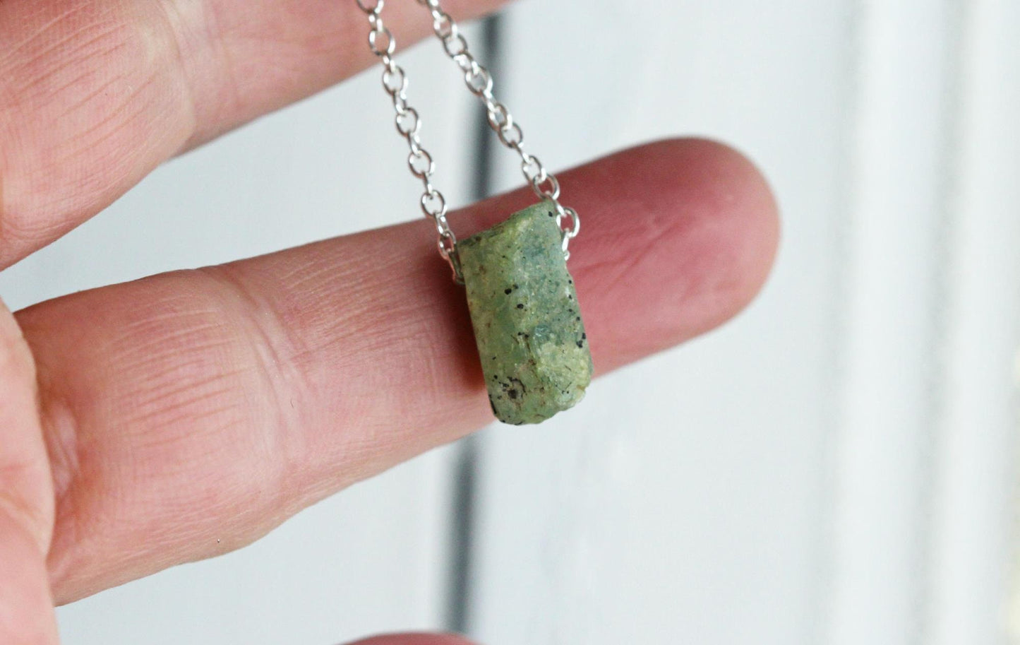 Raw Aquamarine Necklace - Raw Crystal Pendant - Sterling Silver - March Birthstone