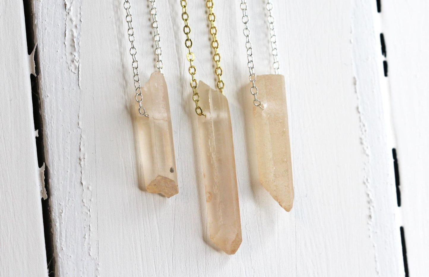 Raw Crystal Pendant - Beaded Quartz Point Necklace - Sterling Silver - Gold filled Jewelry