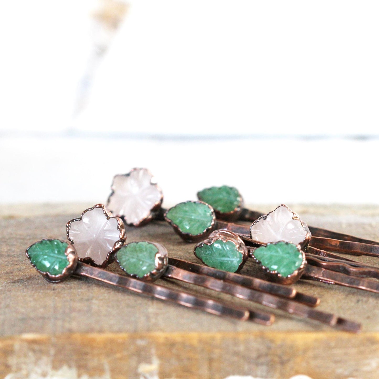 Rose Quartz Hair Pin - Floral Wedding Set - Spring Wedding