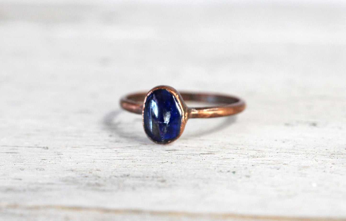 Polished Kyanite Ring - Blue Crystal Jewelry - Electroformed