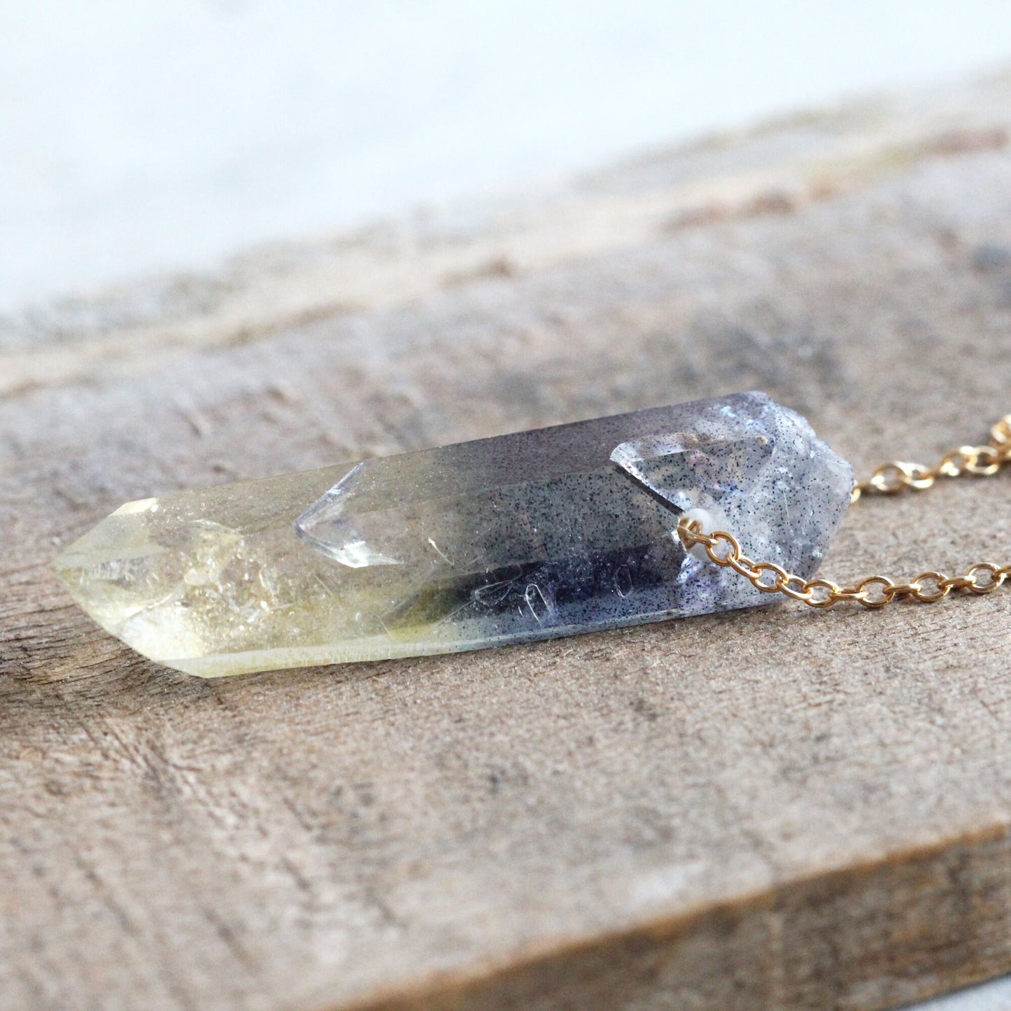 Aura Crystal Pendant - Sterling Silver Chain - Hybrid Quartz Necklace - Yellow Aura - Blue Aura Necklace