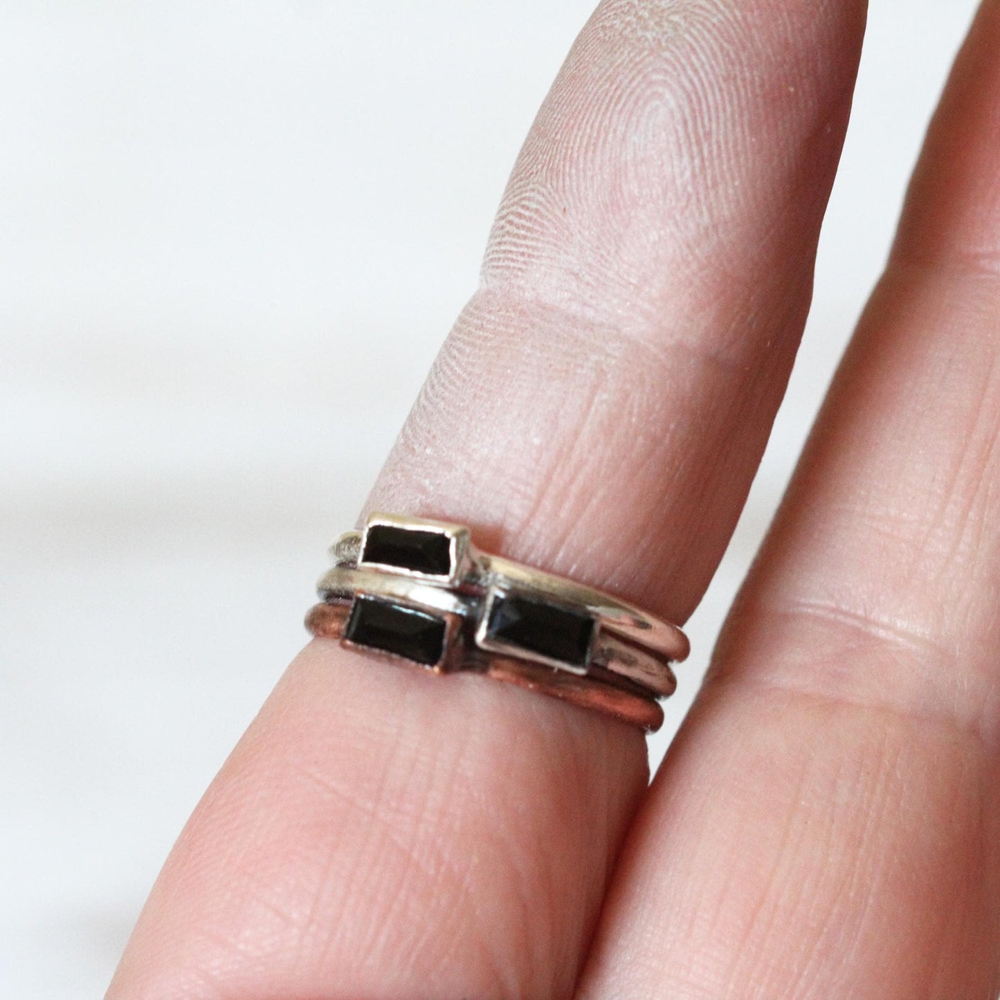 Black Onyx Ring - Stone Baguette - Copper or Silver