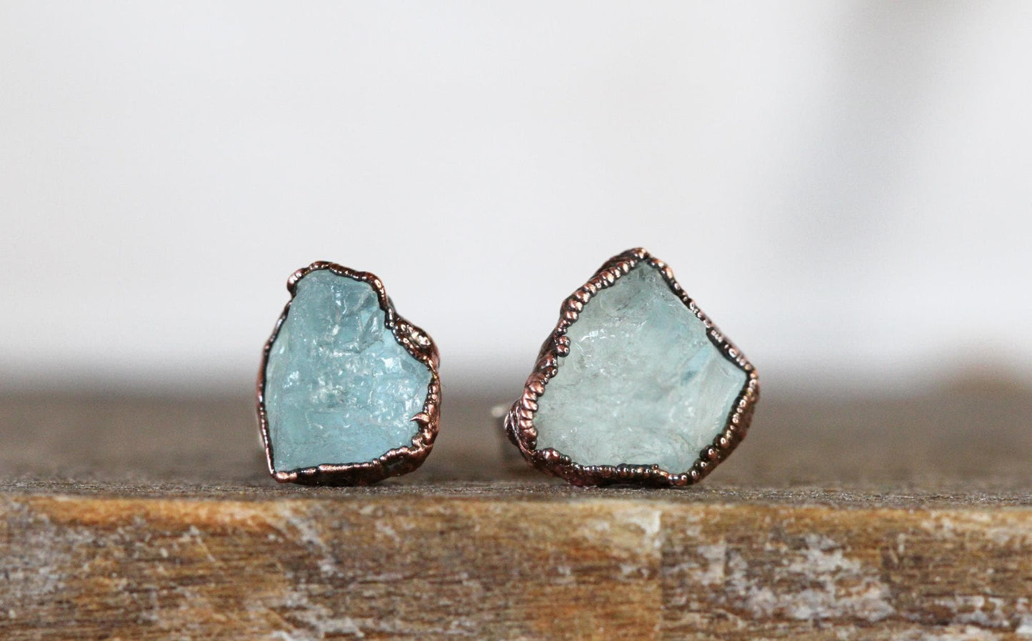 Aquamarine Post Earrings - Raw Crystal Earrings - Crystal Stud Earrings - March Birthstone Jewelry