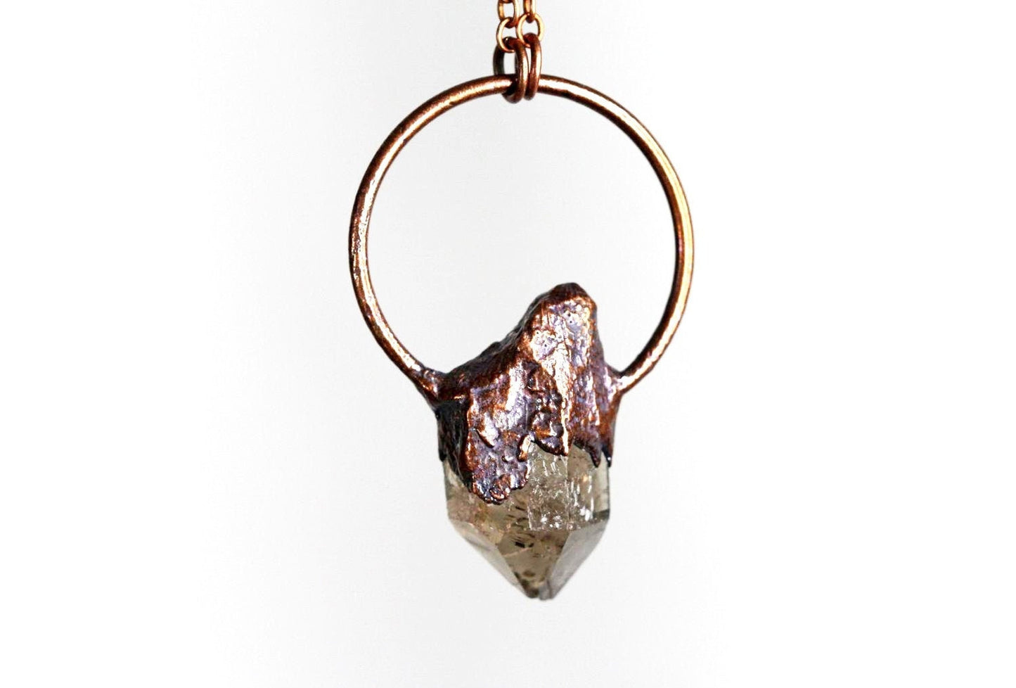 Smoky Quartz Pendant - Electroformed Copper - Crystal Point Necklace - Electroformed Raw Crystal