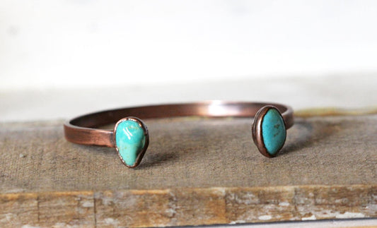 Turquoise Bracelet - Open Cuff - December Birthstone - Double Stone Bracelet