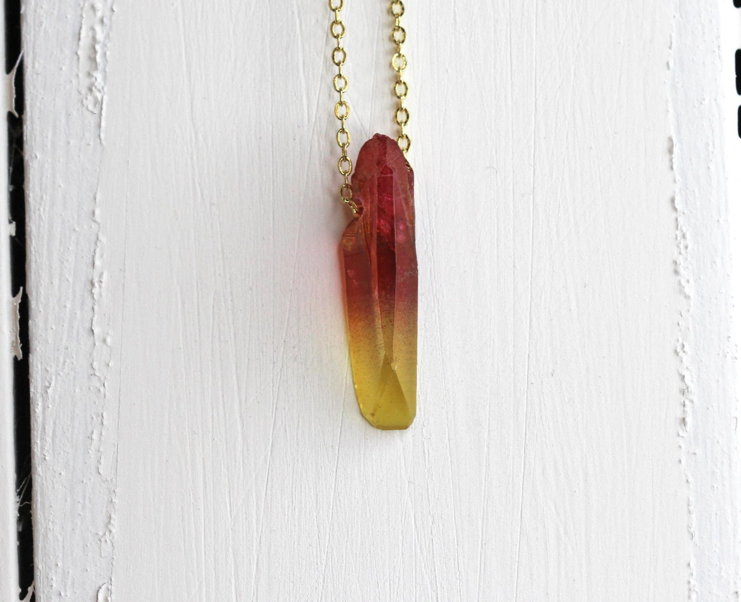 Aura Crystal Necklace - Red And Yellow Quartz - Gold Filled Chain