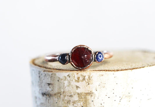 Garnet Ring - January Birthstone Jewelry - Sapphire and Garnet - Faceted Crystal Ring