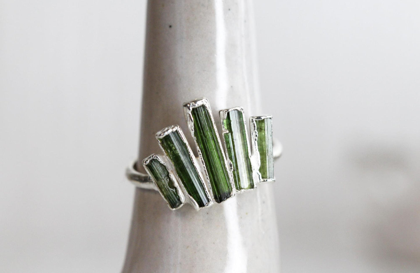 Green Tourmaline Ring - Electroformed Jewelry - Cocktail Ring