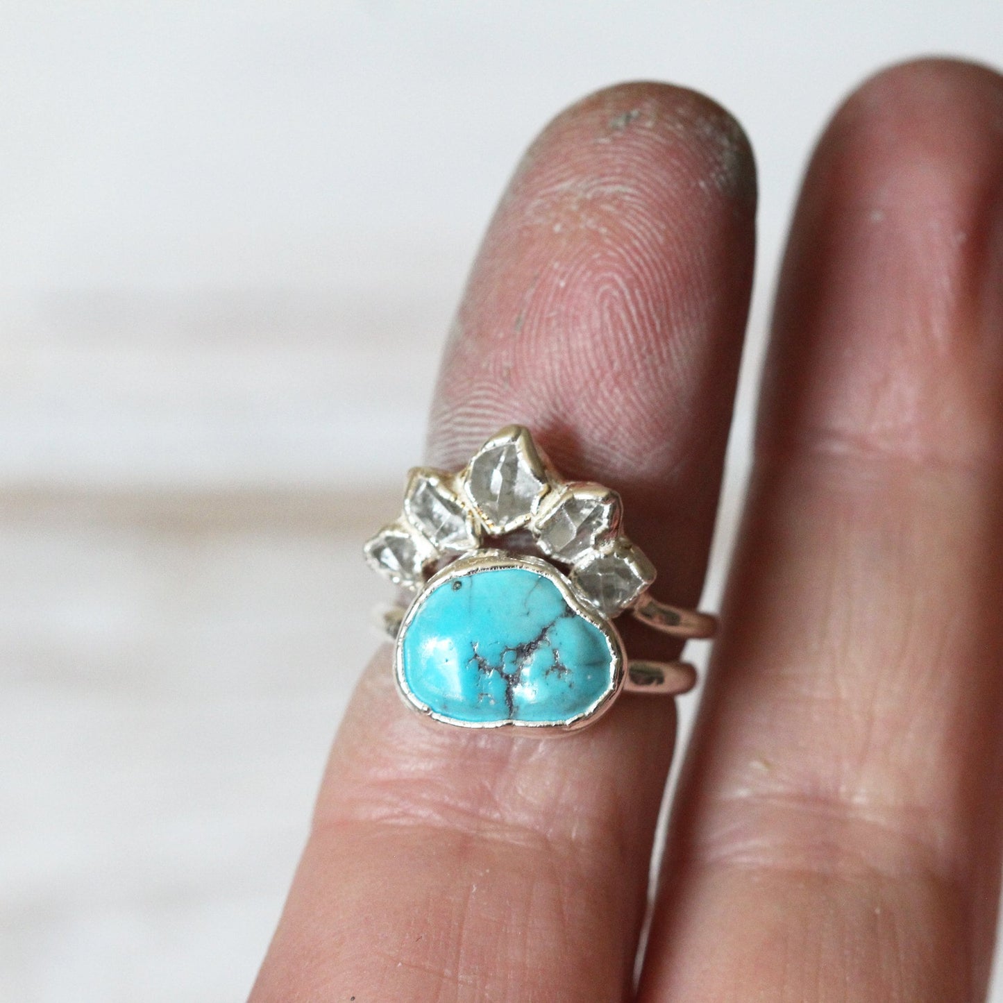 Wedding Ring Set - Turquoise Wedding Set - Herkimer Engagement Ring