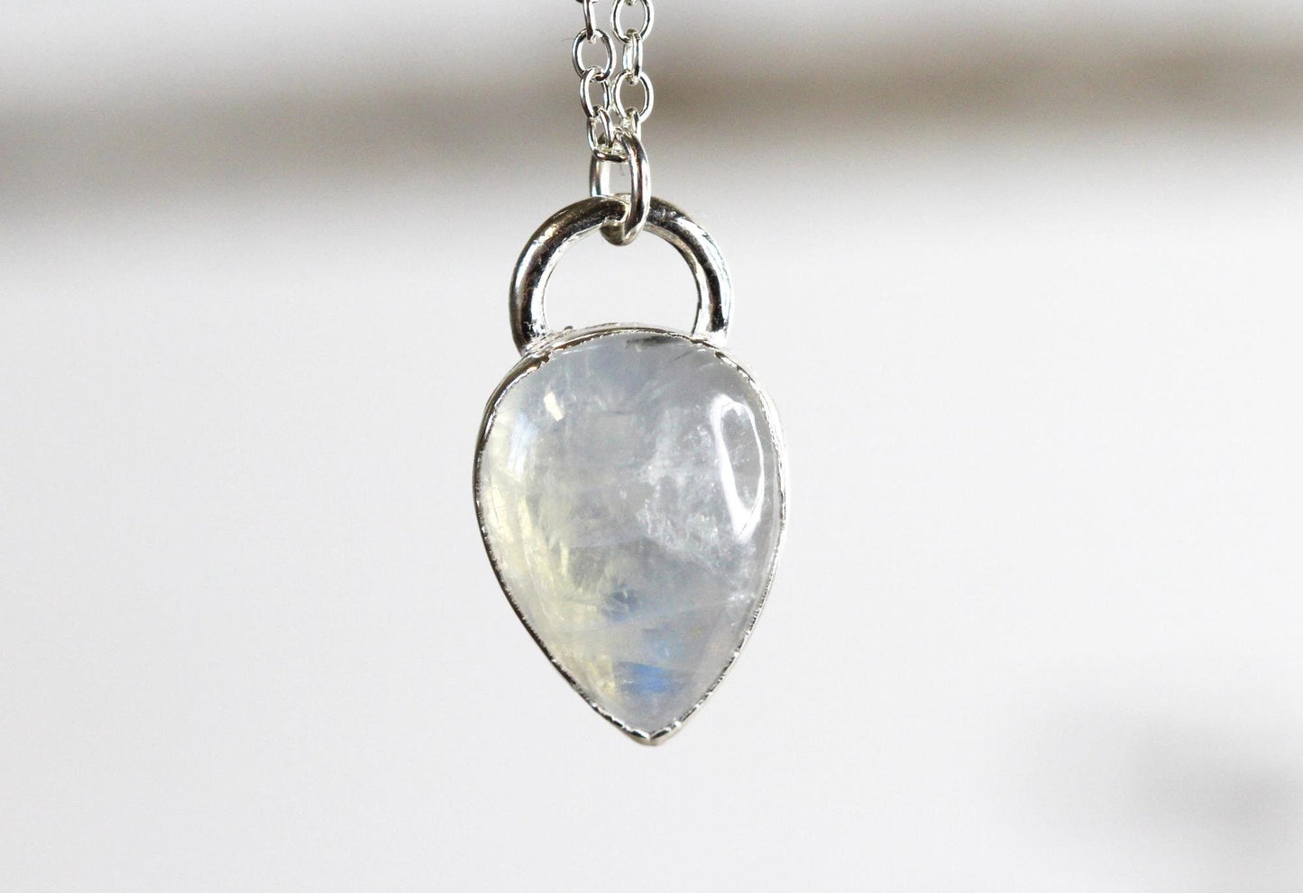 Moonstone Necklace - Polished Moonstone Pendant - Rainbow Moonstone - June Birthstone - Crystal Layering Necklace