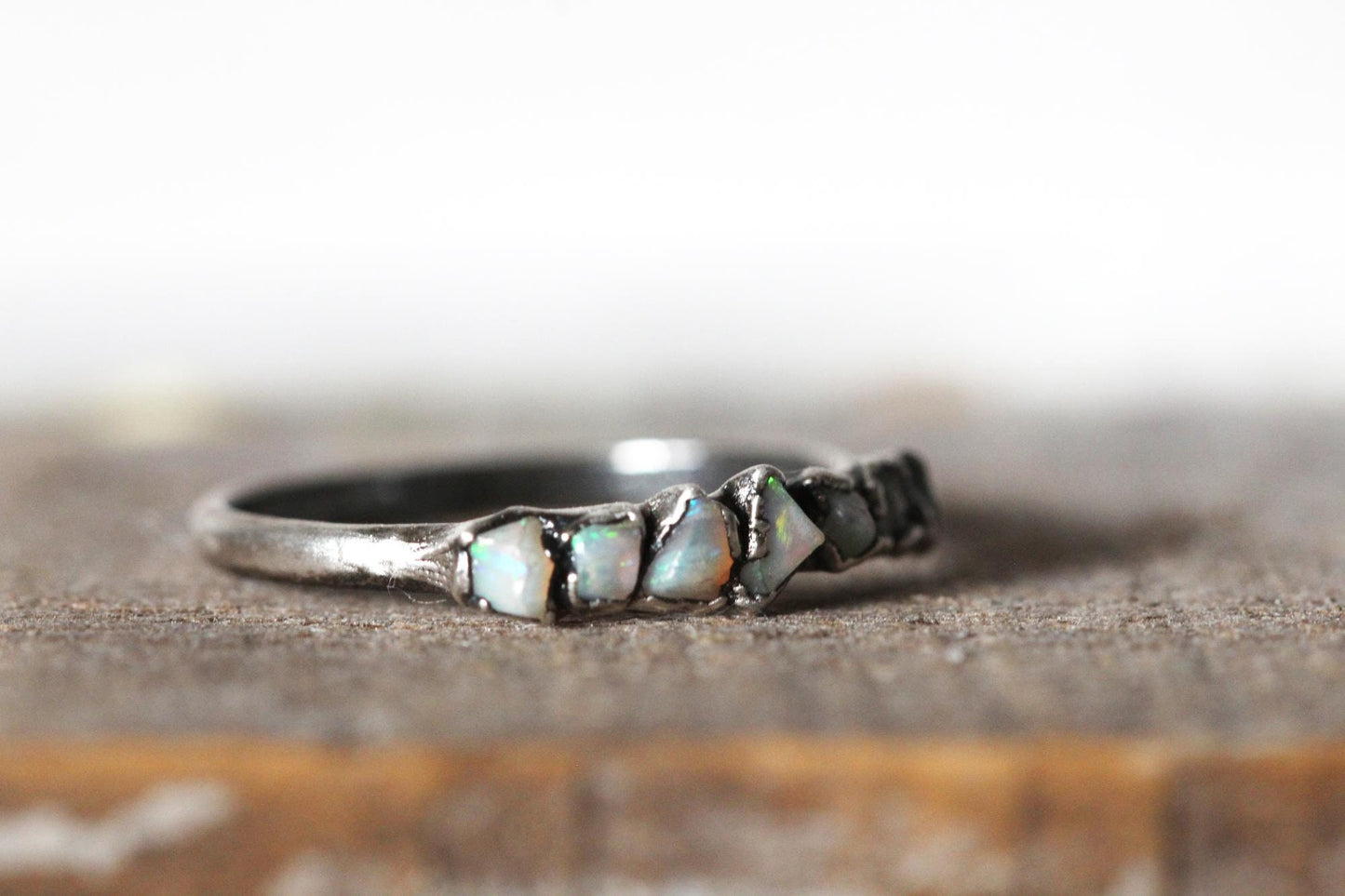 Australian Opal Ring - Multi Stone Ring - Raw Stone Stacking Ring - Yellow Gold