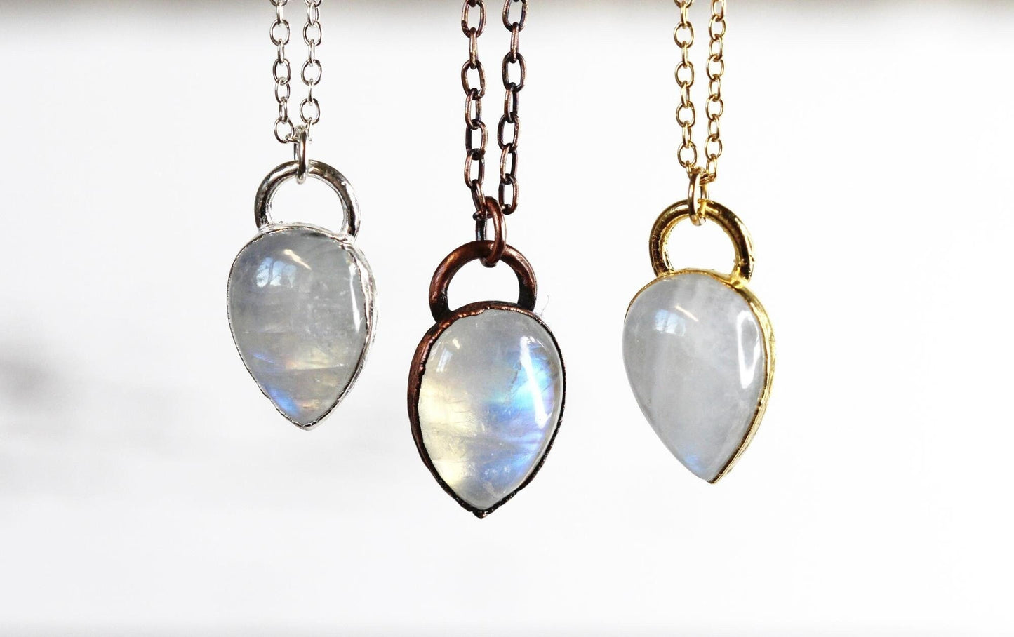 Moonstone Necklace - Polished Moonstone Pendant - Rainbow Moonstone - June Birthstone - Crystal Layering Necklace