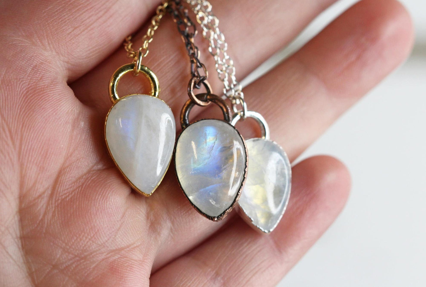 Moonstone Necklace - Polished Moonstone Pendant - Rainbow Moonstone - June Birthstone - Crystal Layering Necklace