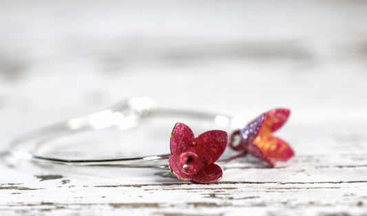Lavender Flower Earrings - Simple Hoop Earrings - Vintage Metal - Sterling Silver Earrings - Gold Filled Hoops