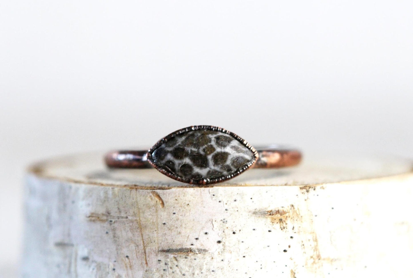 Fossilized Coral Ring - Stacking Ring - Electroformed Jewelry